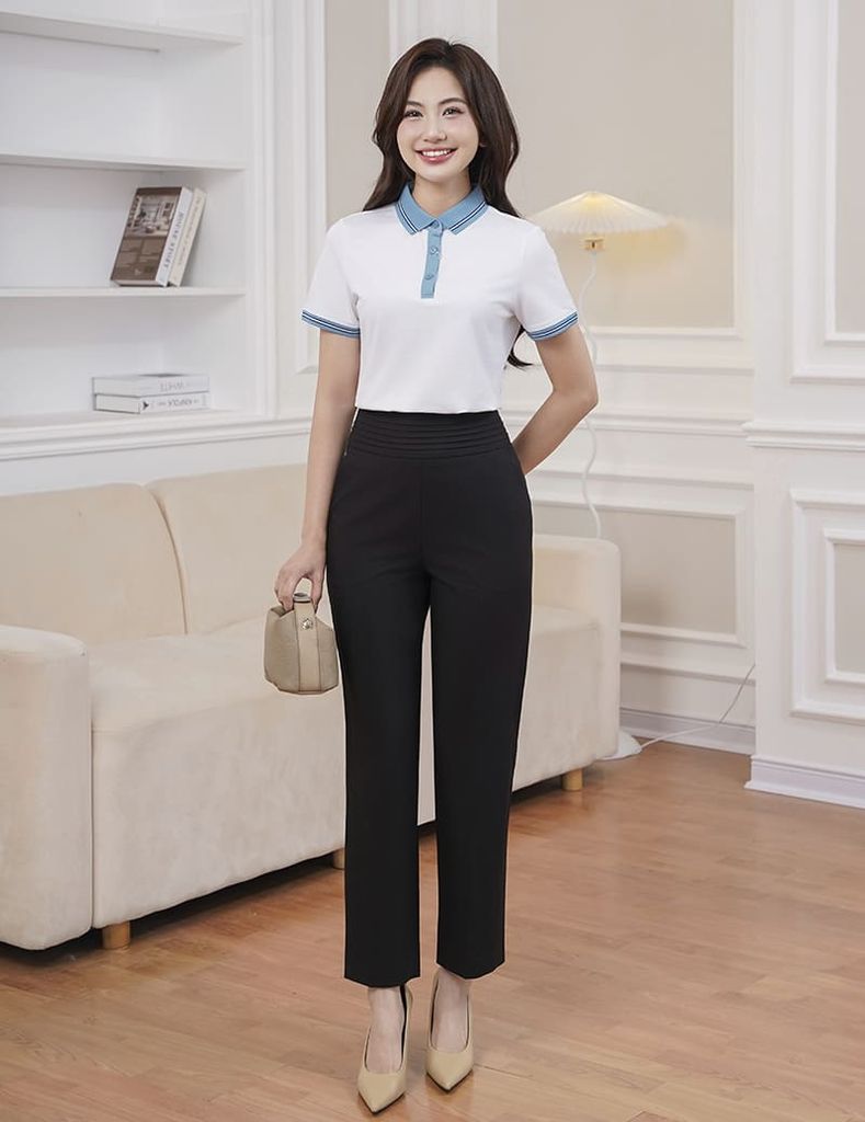 Quần âu nữ ống đứng cạp gân bản to
