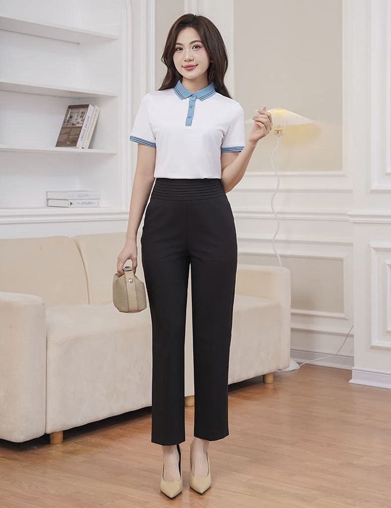 Quần âu nữ ống đứng cạp gân bản to