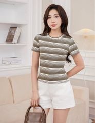 Áo thun ngắn tay cổ tròn nữ kẻ ngang