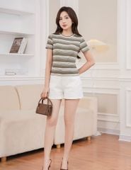 Áo thun ngắn tay cổ tròn nữ kẻ ngang