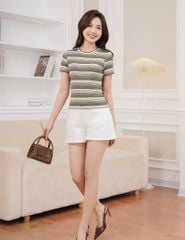 Áo thun ngắn tay cổ tròn nữ kẻ ngang