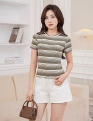Áo thun ngắn tay cổ tròn nữ kẻ ngang