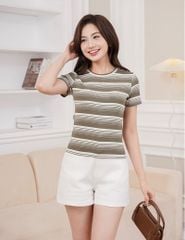 Áo thun ngắn tay cổ tròn nữ kẻ ngang
