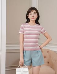 Áo thun ngắn tay cổ tròn nữ kẻ ngang