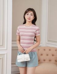 Áo thun ngắn tay cổ tròn nữ kẻ ngang