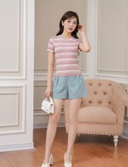 Áo thun ngắn tay cổ tròn nữ kẻ ngang