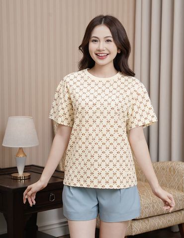 Áo T-shirt ngắn tay cổ tròn in monogram