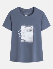 Áo T-shirt nữ ngắn tay cổ tròn hình in trước