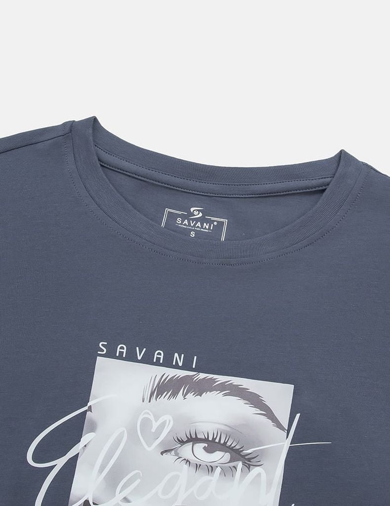 Áo T-shirt nữ ngắn tay cổ tròn hình in trước