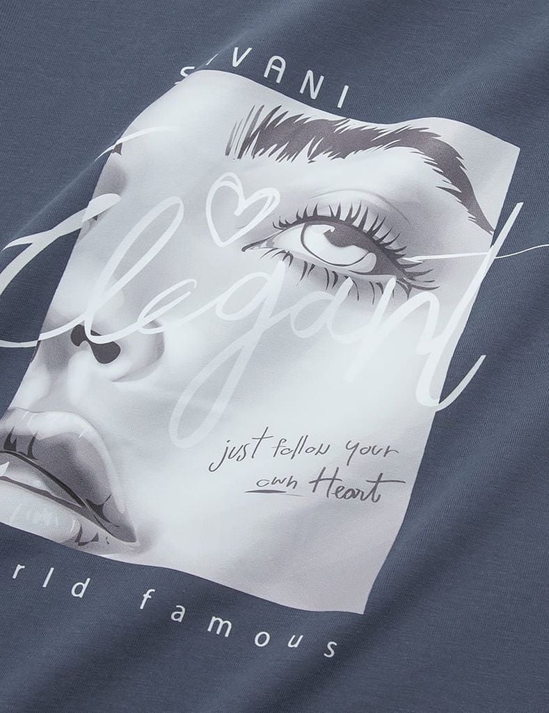 Áo T-shirt nữ ngắn tay cổ tròn hình in trước