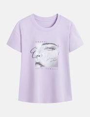 Áo T-shirt nữ ngắn tay cổ tròn hình in trước