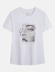 Áo T-shirt nữ ngắn tay cổ tròn hình in trước