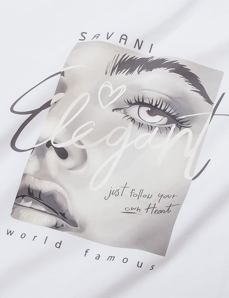 Áo T-shirt nữ ngắn tay cổ tròn hình in trước