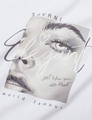 Áo T-shirt nữ ngắn tay cổ tròn hình in trước