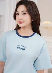Áo thun ngắn tay cổ tròn nữ hình in trước ngực