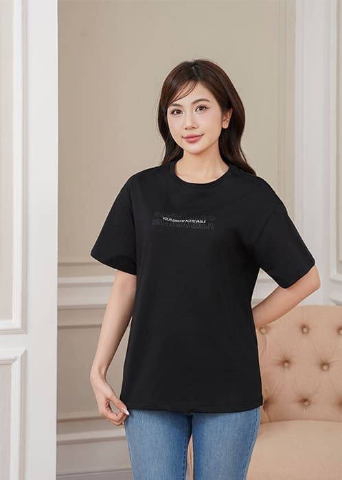 Áo t-shirt ngắn tay nữ cổ tròn in trước ngực