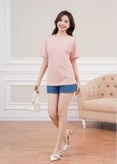 Áo t-shirt ngắn tay nữ cổ tròn in trước ngực