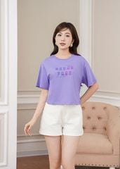 Áo t-shirt ngắn tay cổ tròn nữ croptop hình in trước ngực