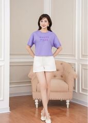 Áo t-shirt ngắn tay cổ tròn nữ croptop hình in trước ngực