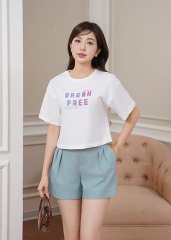 Áo t-shirt ngắn tay cổ tròn nữ croptop hình in trước ngực