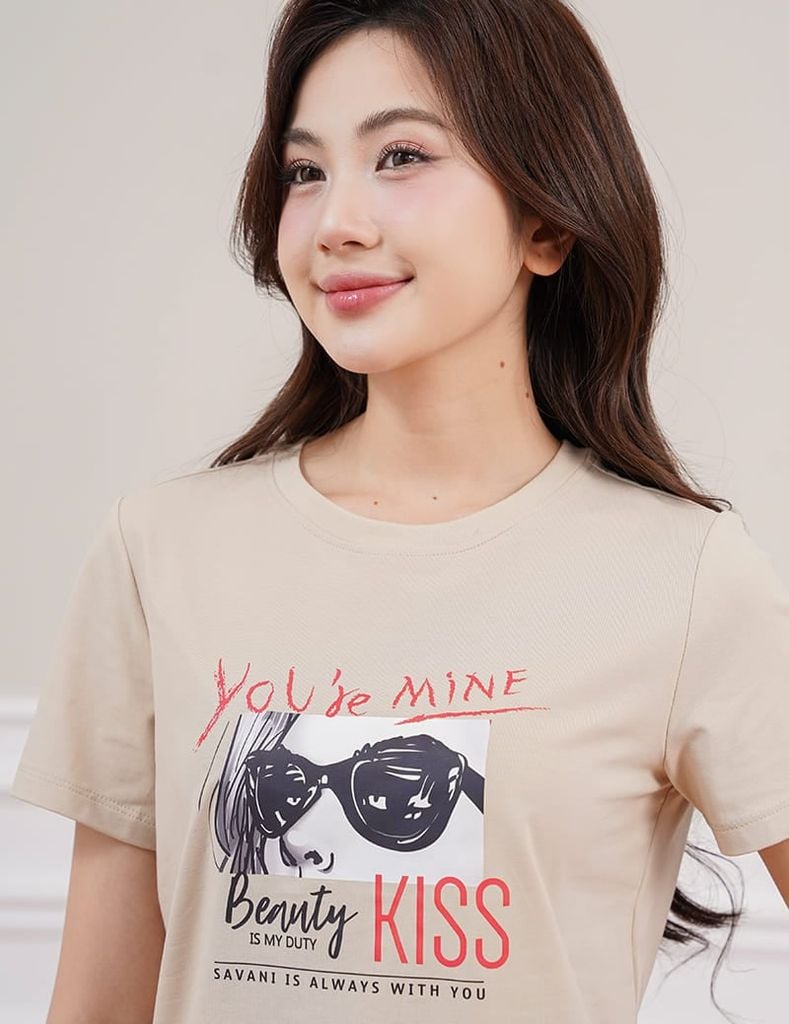 Áo t-shirt nữ ngắn tay cổ tròn in thân trước