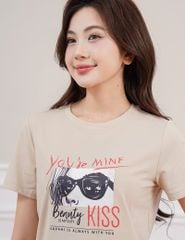 Áo t-shirt nữ ngắn tay cổ tròn in thân trước