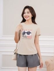 Áo t-shirt nữ ngắn tay cổ tròn in thân trước
