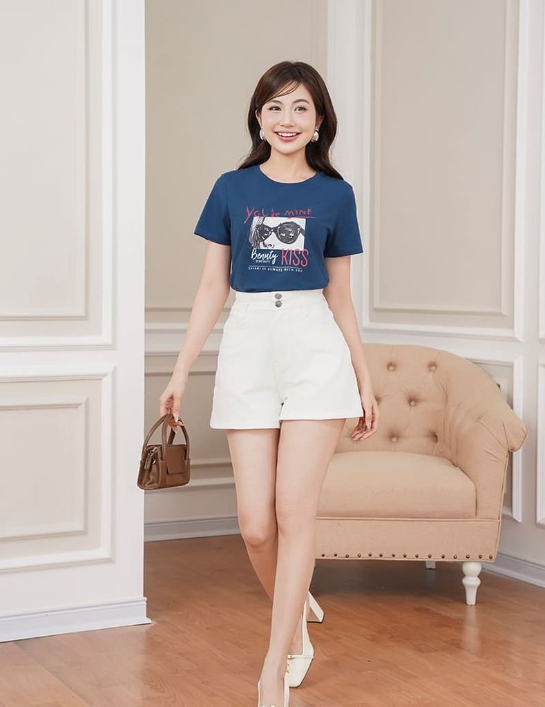 Áo t-shirt nữ ngắn tay cổ tròn in thân trước