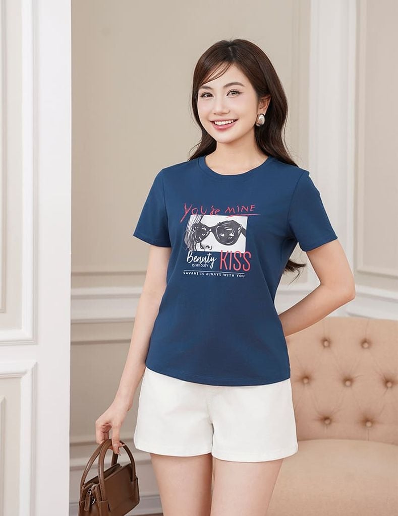 Áo t-shirt nữ ngắn tay cổ tròn in thân trước