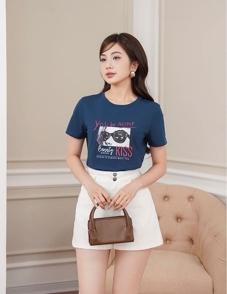 Áo t-shirt nữ ngắn tay cổ tròn in thân trước