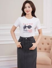 Áo t-shirt nữ ngắn tay cổ tròn in thân trước