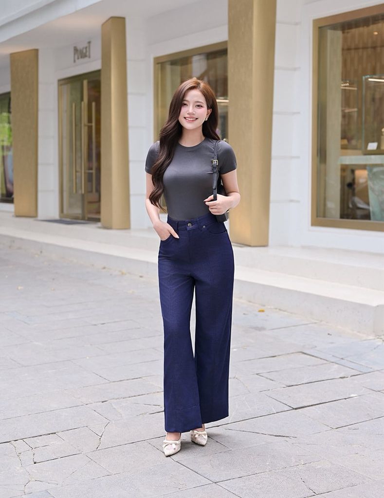 Quần jean nữ ông suông cuốn gấu