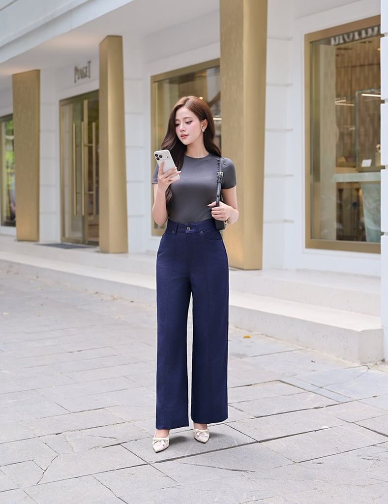 Quần jean nữ ông suông cuốn gấu