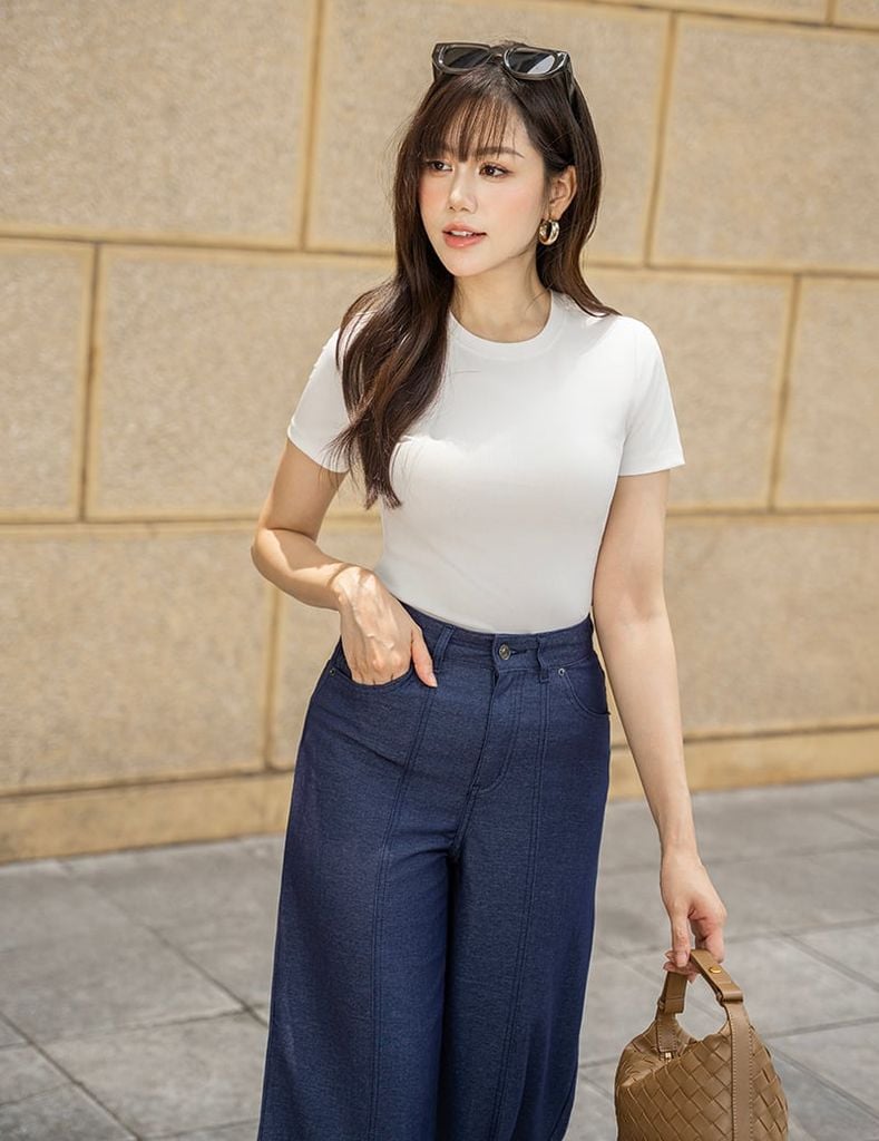 Quần jean nữ ông suông cuốn gấu