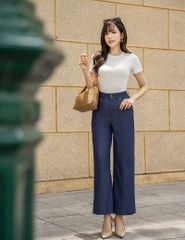 Áo thun gân ngắn tay cổ tròn nữ
