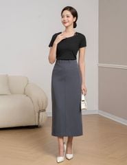 Áo thun nữ ngắn tay cổ tim 2 bên vai phối vải lưới