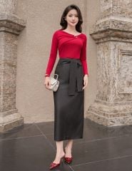 Chân váy jean nữ dáng dài vạt vắt dây chéo