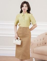 Chân váy khaki nữ dáng đứng xẻ sau