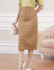 Chân váy khaki nữ dáng đứng xẻ sau