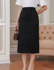 Chân váy khaki nữ dáng đứng xẻ sau