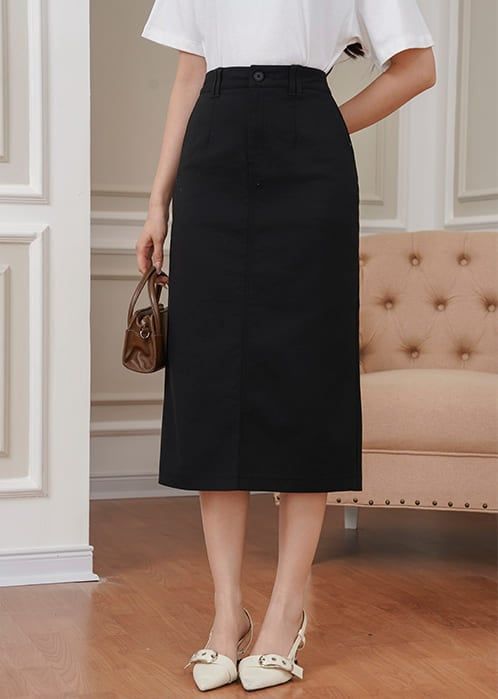 Chân váy khaki nữ dáng đứng xẻ sau
