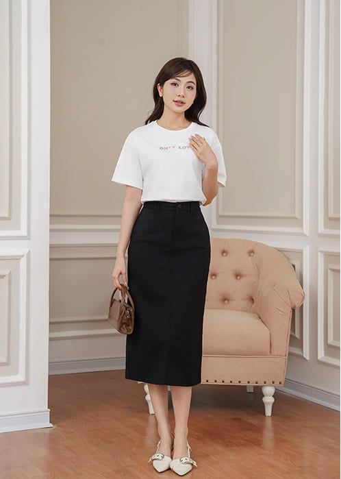 Chân váy khaki nữ dáng đứng xẻ sau