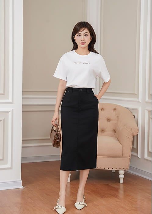 Chân váy khaki nữ dáng đứng xẻ sau