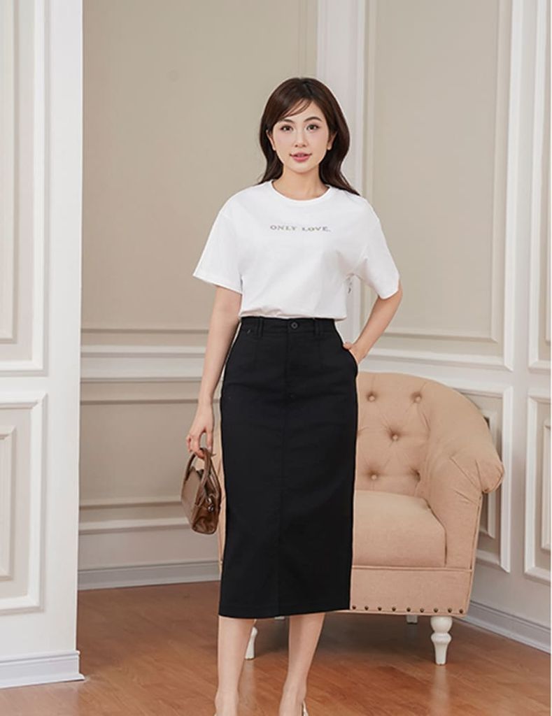 Chân váy khaki nữ dáng đứng xẻ sau