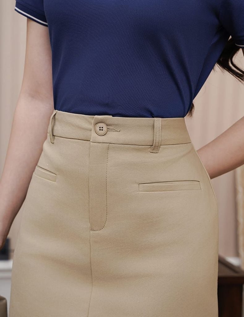 Chân váy khaki nữ dáng đứng xẻ sau