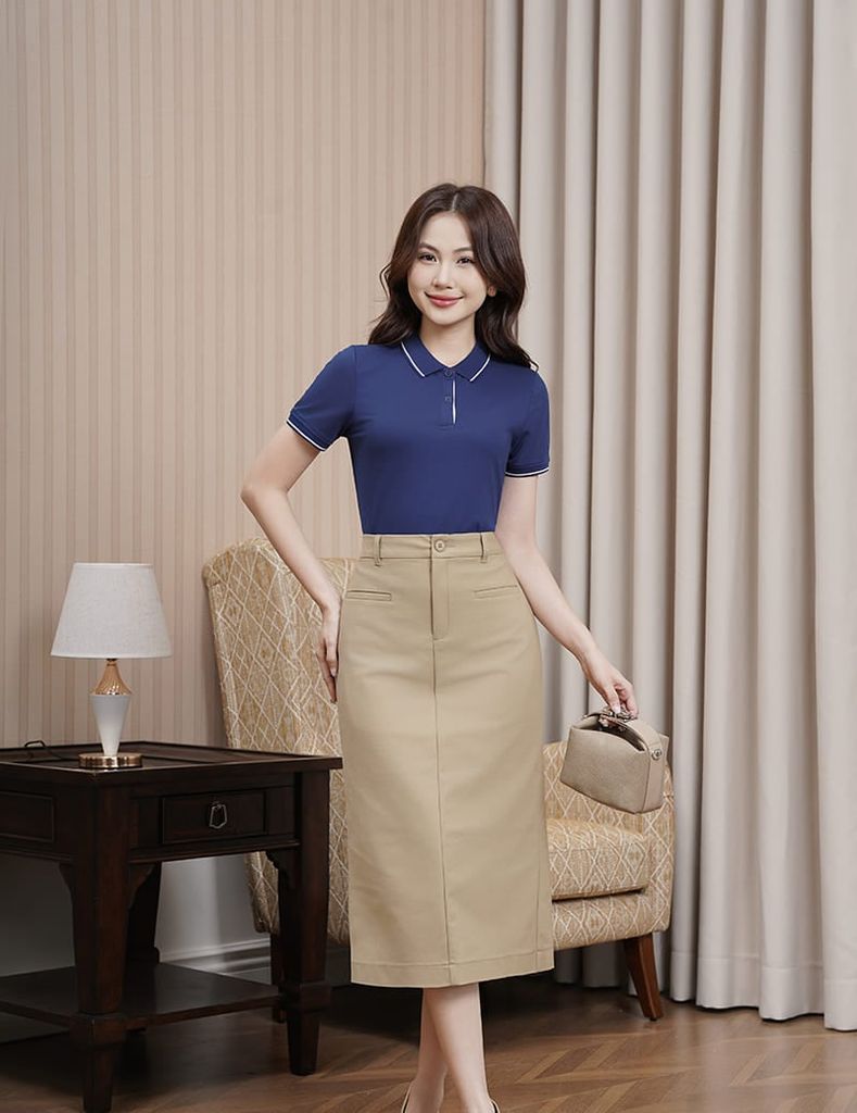 Chân váy khaki nữ dáng đứng xẻ sau