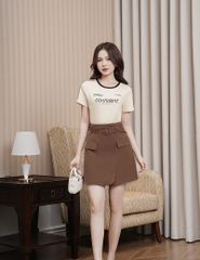 Chân váy khaki nữ dáng chữ A cạp cao gắn đai