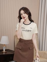 Chân váy khaki nữ dáng chữ A cạp cao gắn đai