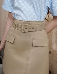 Chân váy khaki nữ dáng chữ A cạp cao gắn đai