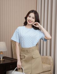 Chân váy khaki nữ dáng chữ A cạp cao gắn đai